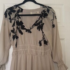 Taylor Women's Elegant Black Floral on Cream Dress